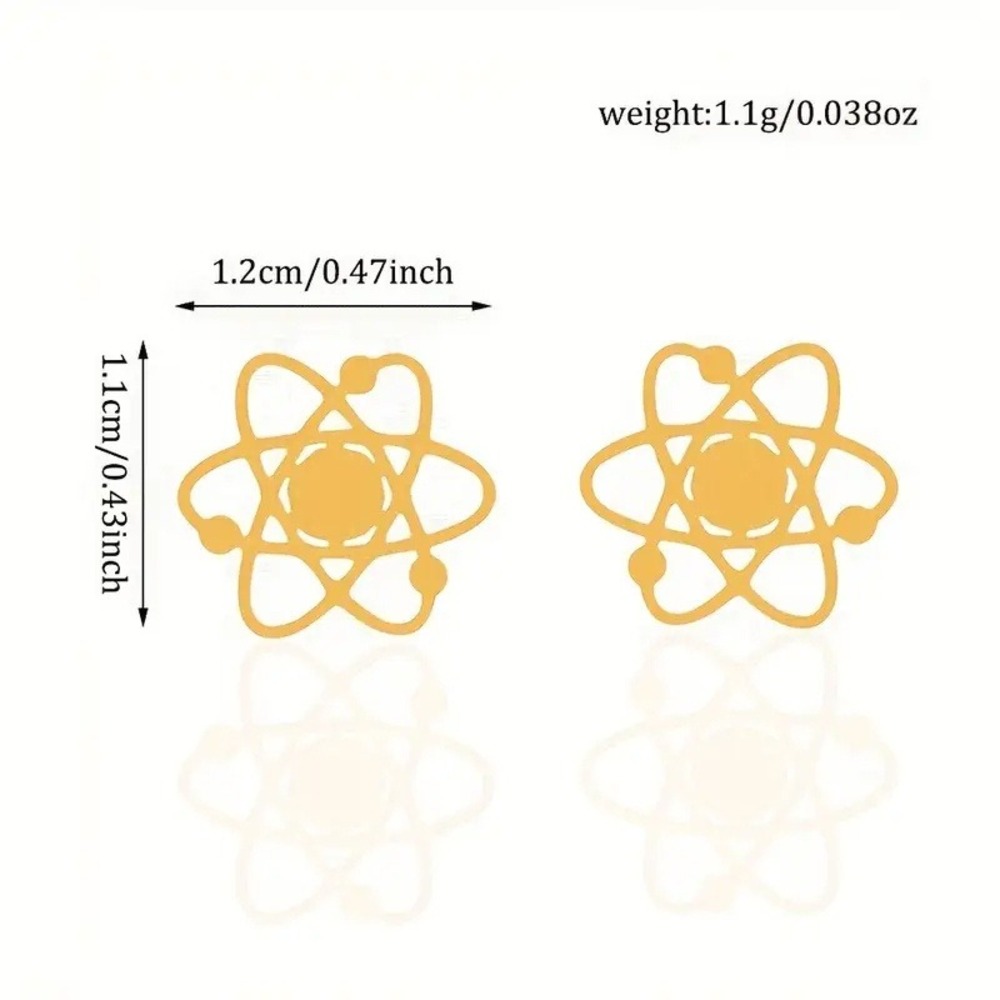 Atom Earrings Gold Stainless Steel Stud Earrings Science Jewelry Stainless Steel - Picture 6 of 7